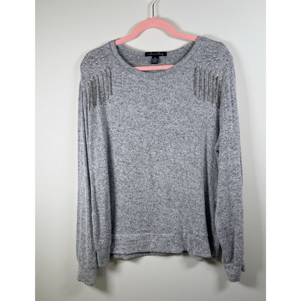 A Love Story Gray Beaded Knit Crew Neck Long Sleeve Sweater - XL